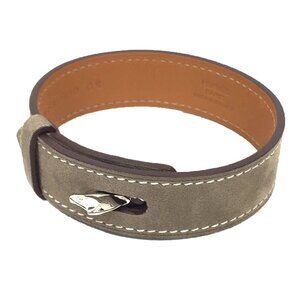 HERMES Gray Leather Charm Bracelet